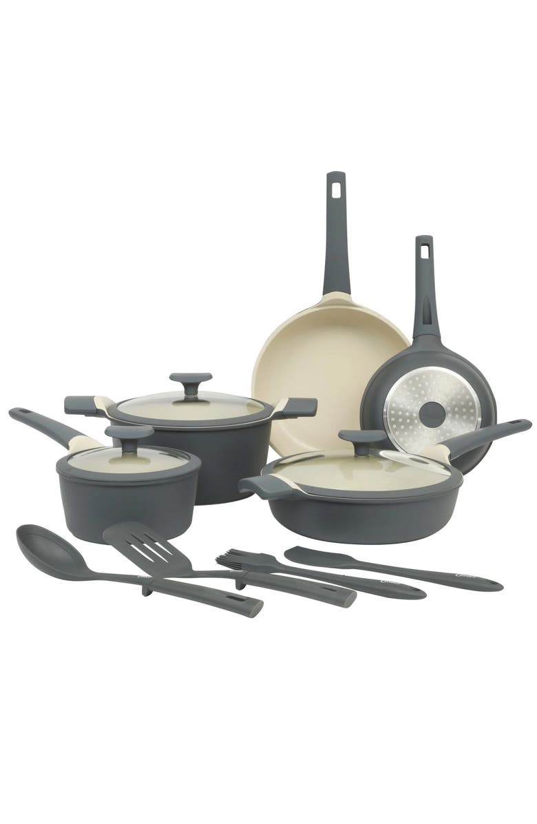 OSTER Rooney 12 Piece Cast Aluminum Ceramic Nonstick Cookware Set, Main, color, Grey