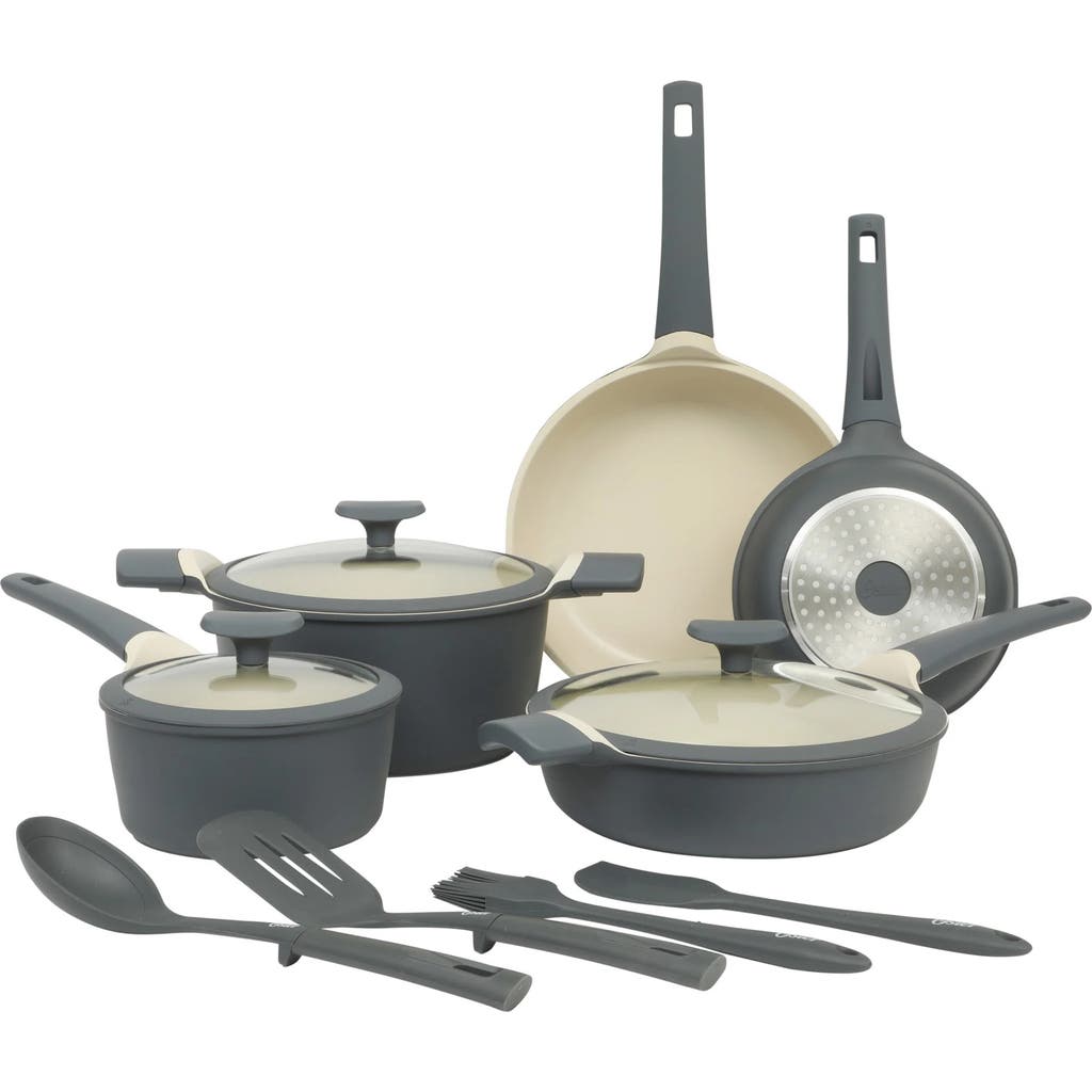 Oster Rooney 12 Piece Cast Aluminum Ceramic Nonstick Cookware Set In Gray