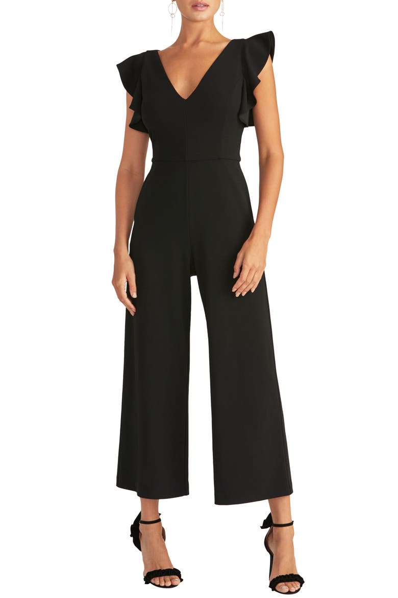 Kate Ruffle Sleeve V-Neck Jumpsuit, Main, color, BLACK