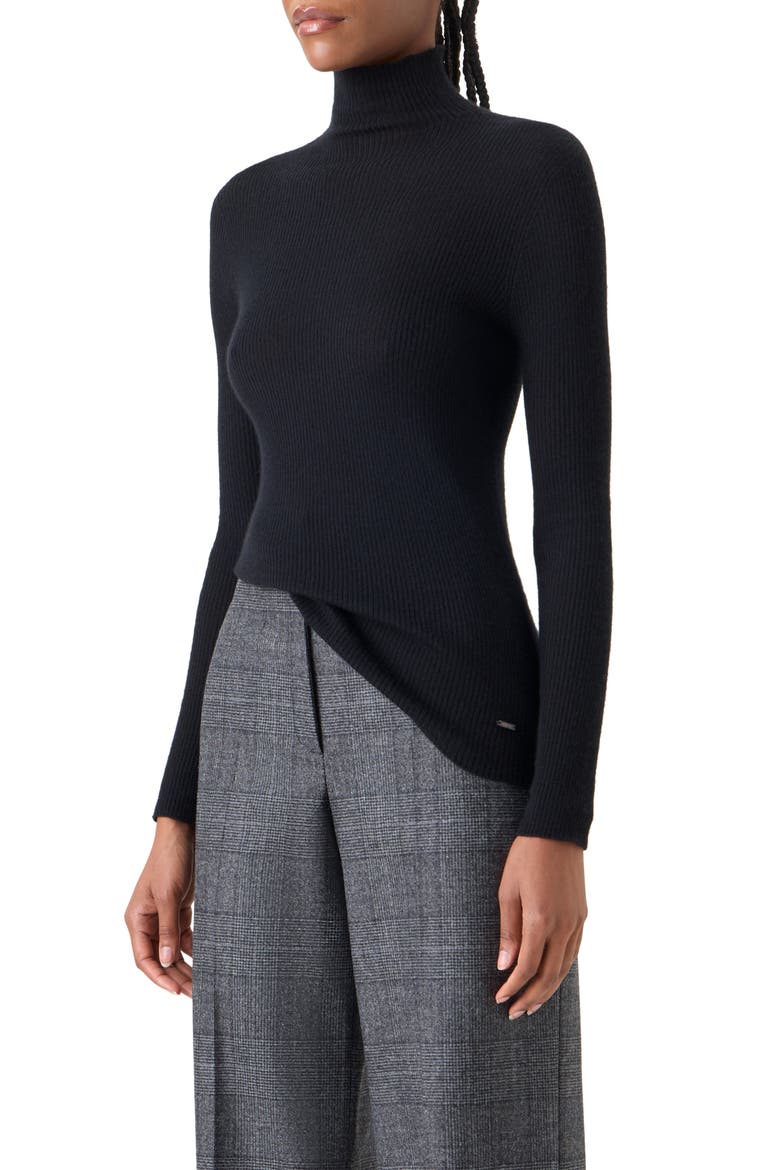 Cashmere & Silk Rib Funnel Neck Sweater, Alternate, color, DARK NAVY