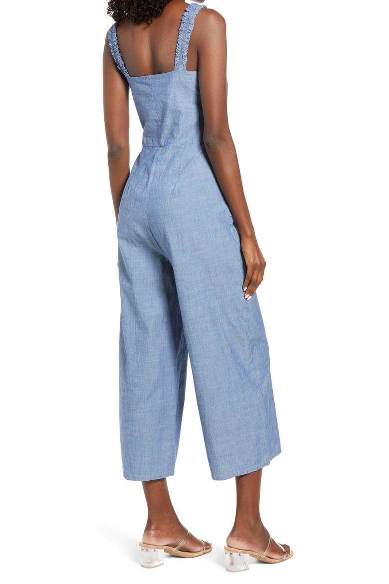 Akela Crop Wide Leg Chambray Jumpsuit, Alternate, color, MEDIUM BLUE DENIM