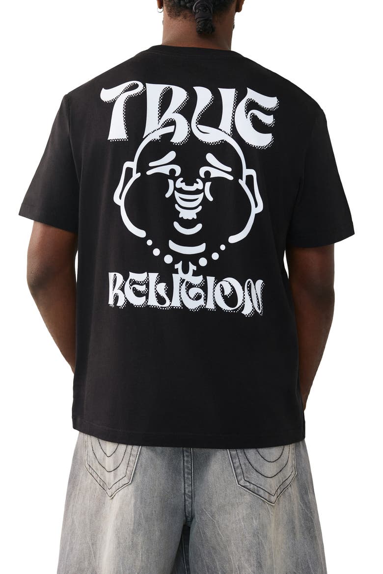 Wavy Logo Buddha Face Graphic T-Shirt, Alternate, color, JET BLACK
