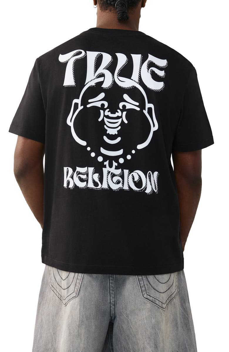True Religion Wavy Logo Buddha Face Graphic T-Shirt, Alternate, color, Jet Black