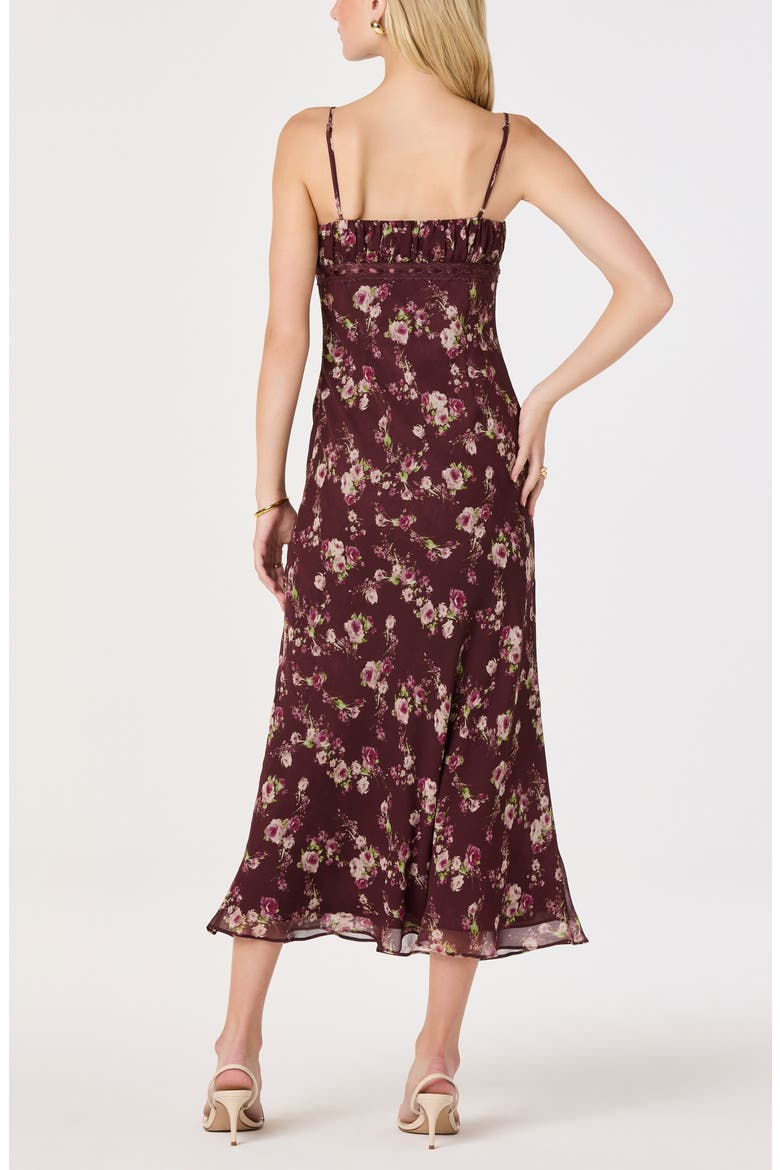 Abriana Floral Lace Trim Midi Dress, Alternate, color, WINE FLORAL