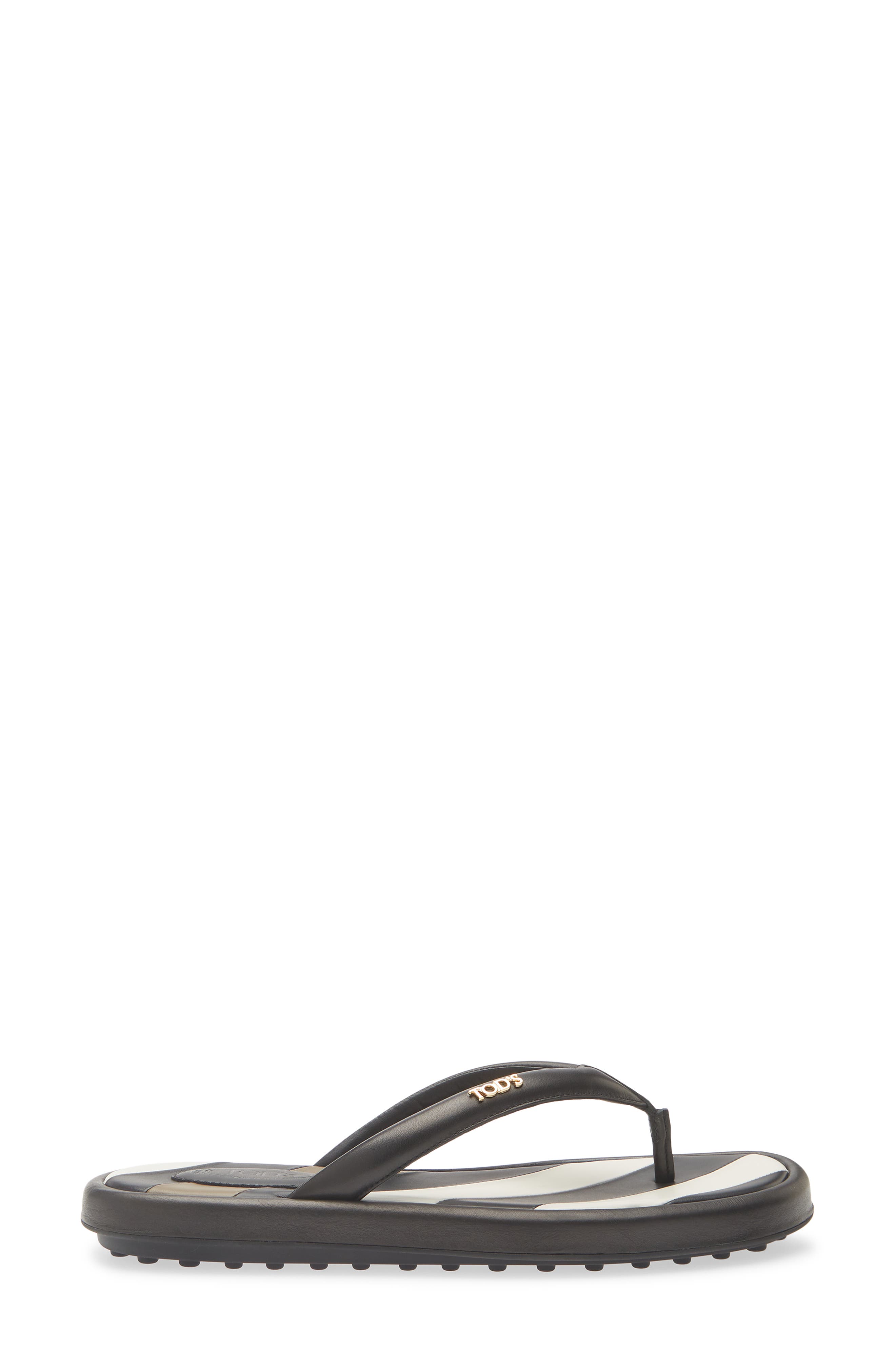 Tod's Stripe Leather Gomma Flip Flop, Alternate, color, Nero