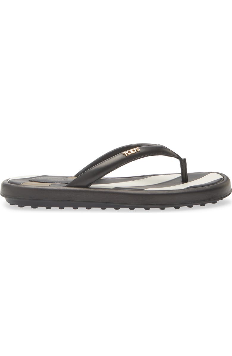 Tod's Stripe Leather Gomma Flip Flop, Alternate, color, Nero