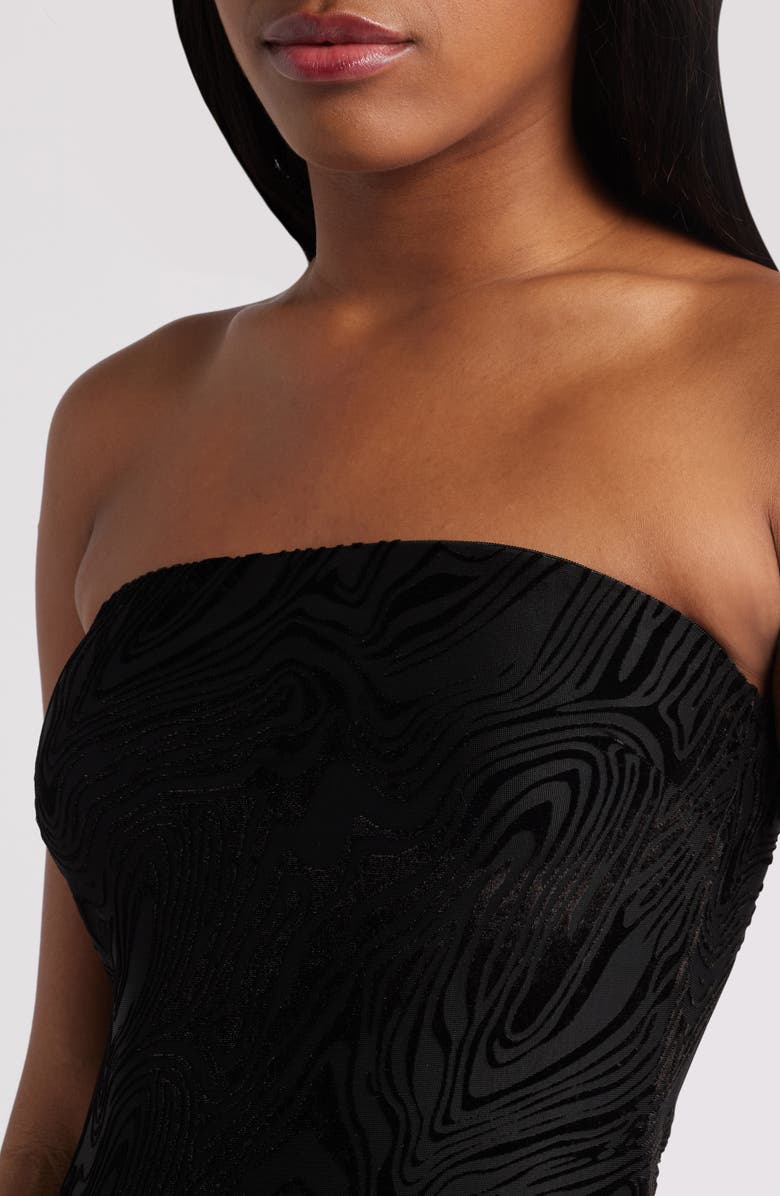 Rare London Strapless Burnout Mesh Maxi Dress, Alternate, color, Black