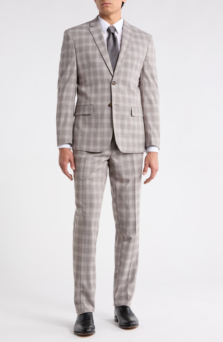 Gino Vitale Slim Fit Plaid Stretch Two-Piece Suit, Main, color, Light Grey