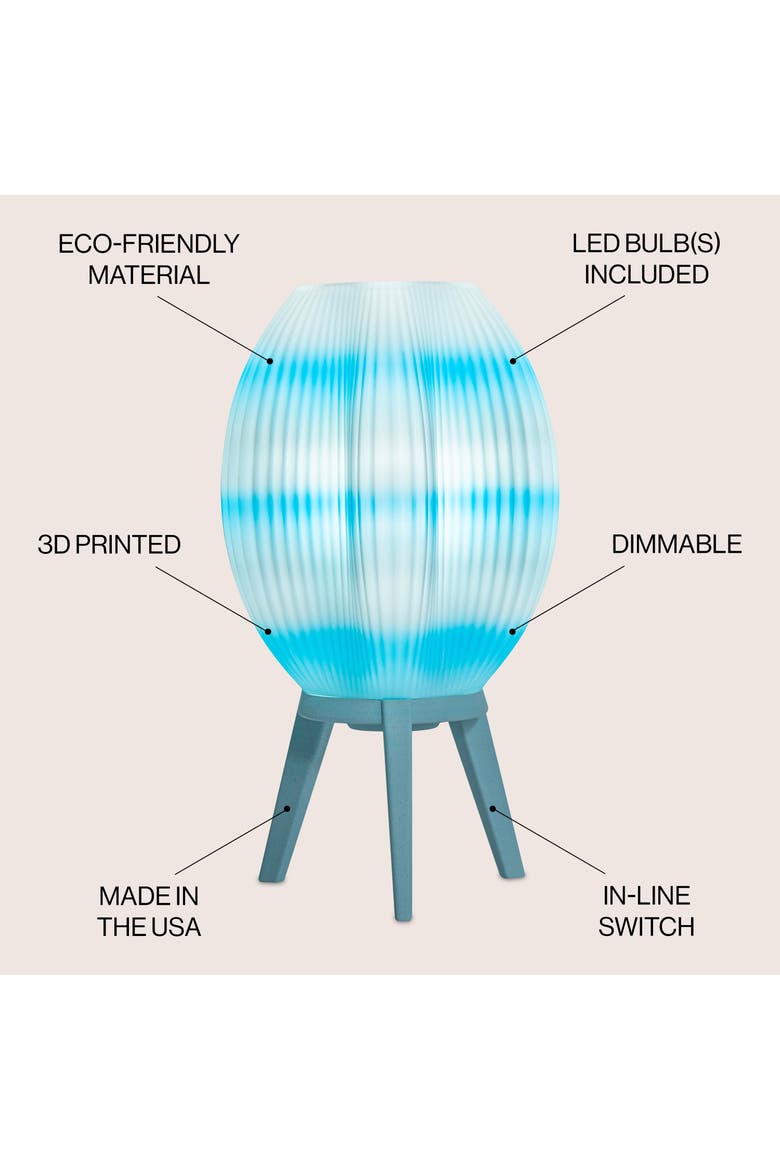Wavy 16.5" Modern Contemporary Plant-Based PLA 3D Printed Dimmable LED Table Lamp, Alternate, color, Blue/White