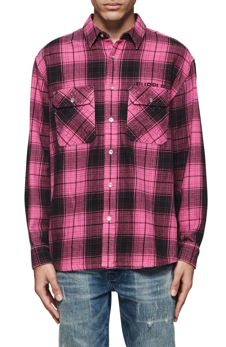 PURPLE BRAND Plaid Cotton Button-Up Shirt, Main, color, Pink