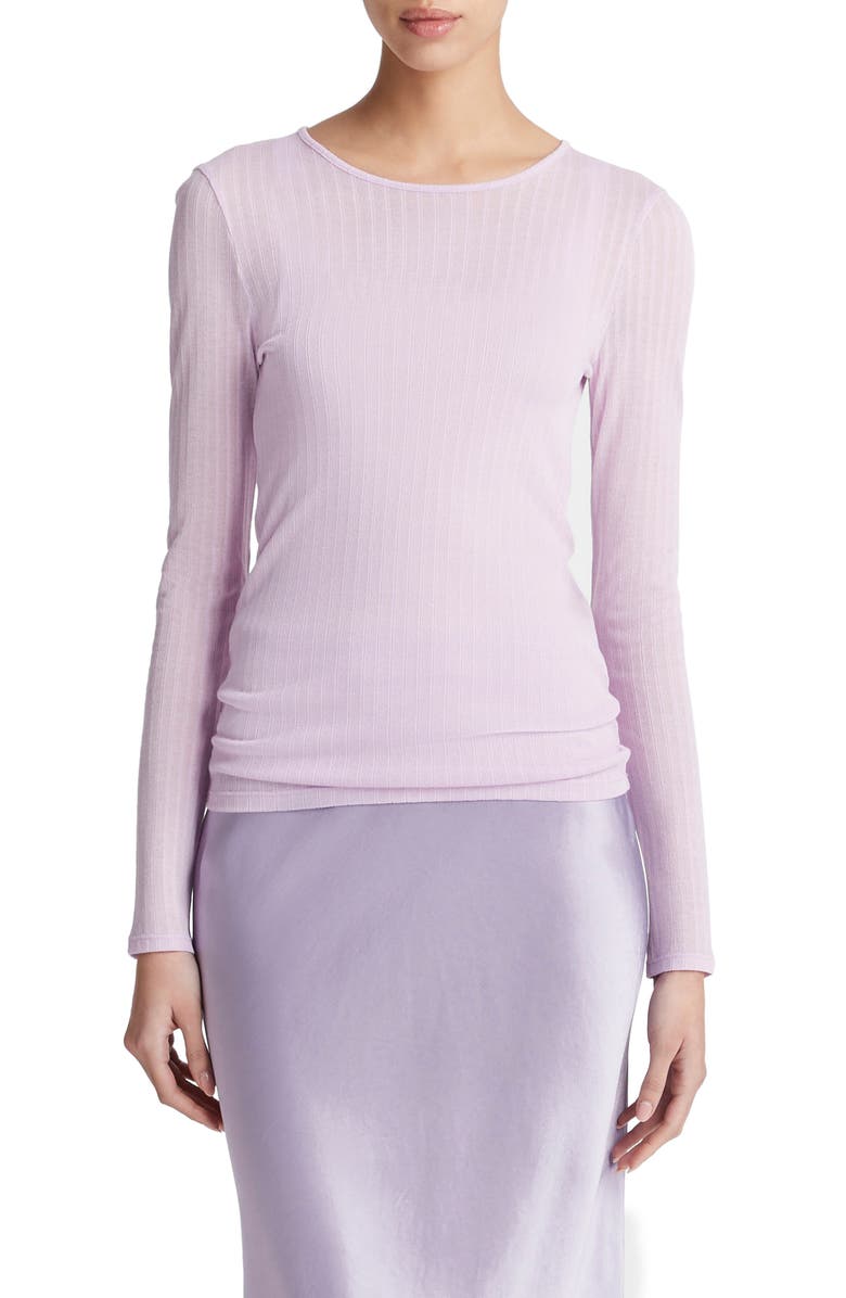 Vince Semisheer Rib Long Sleeve Top, Main, color, Dark Peony