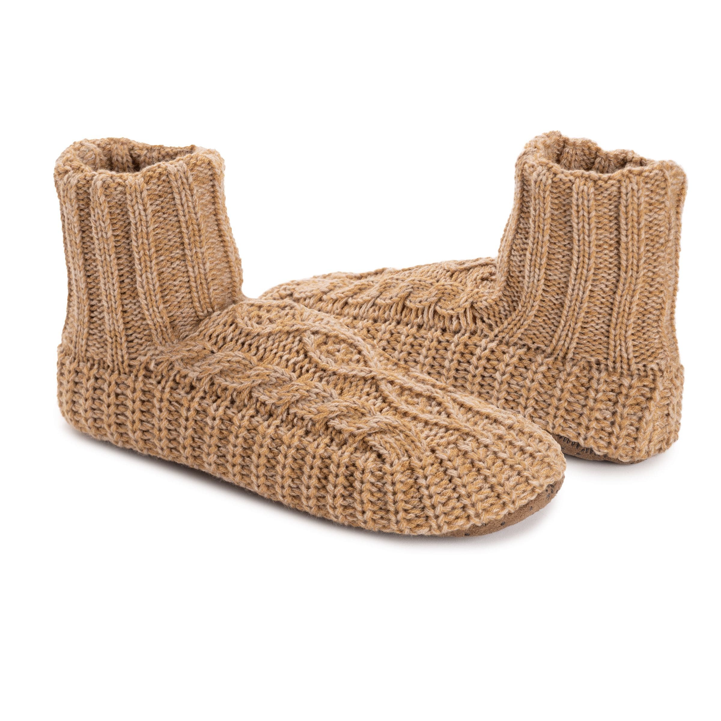 MUK LUKS Acrylic Cabled Bootie Slippers, Alternate, color, Tan