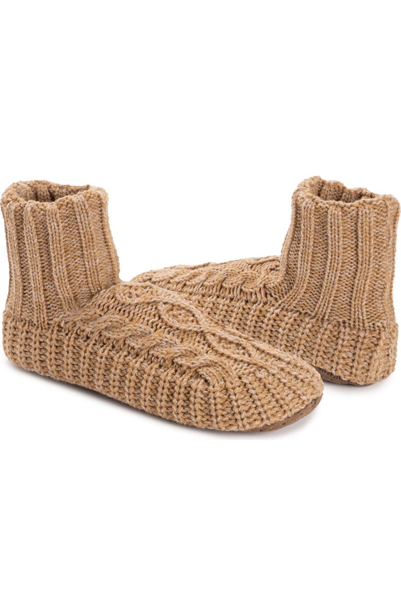 MUK LUKS Acrylic Cabled Bootie Slippers, Alternate, color, Tan