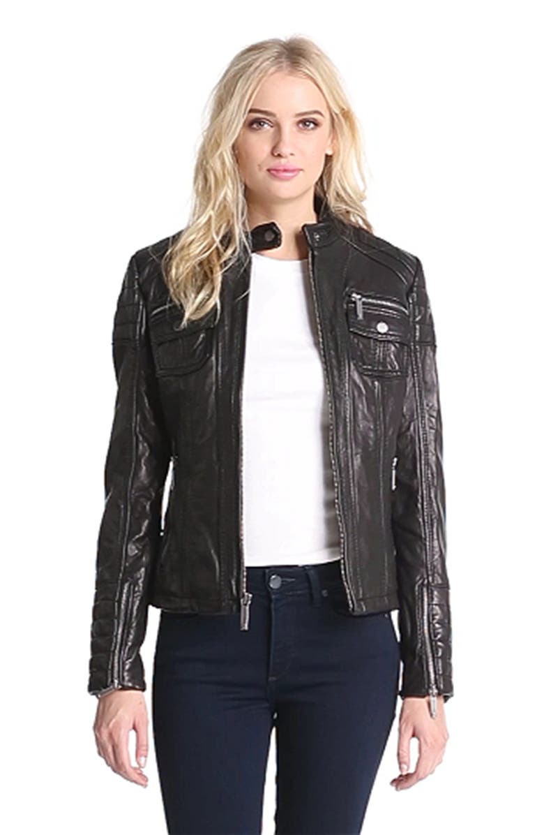 MICHAEL Michael Kors Quilt Trim Leather Scuba Jacket, Alternate, color,