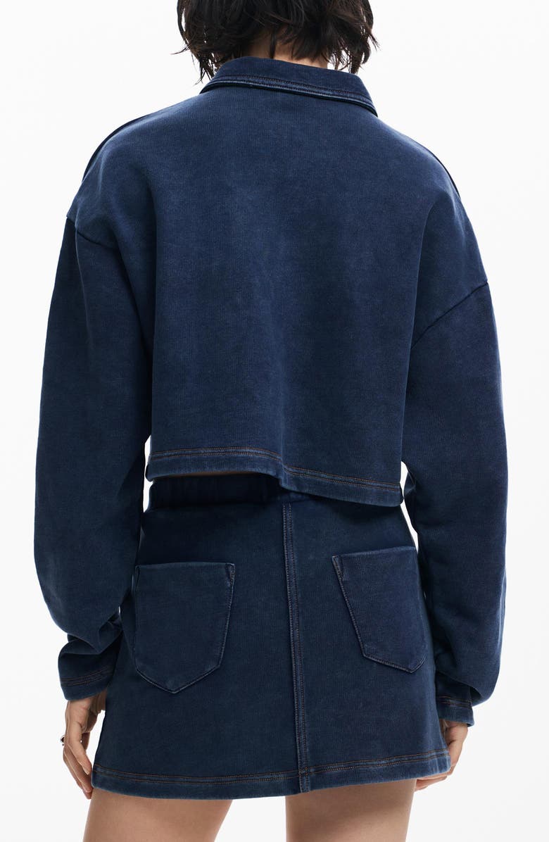 Desigual Cotton Crop Polo Sweatshirt, Alternate, color, Navy