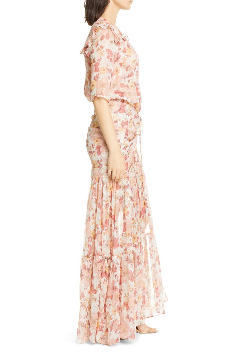Veronica Beard Mick Floral Metallic Silk Maxi Dress, Alternate, color,
