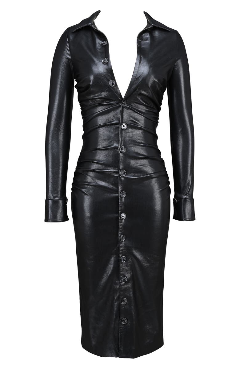 HOUSE OF CB Viola Long Sleeve Faux Leather Midi Dress, Alternate, color, Black