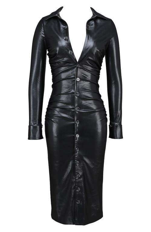 Shop House Of Cb Viola Long Sleeve Faux Leather Midi Dress In Black