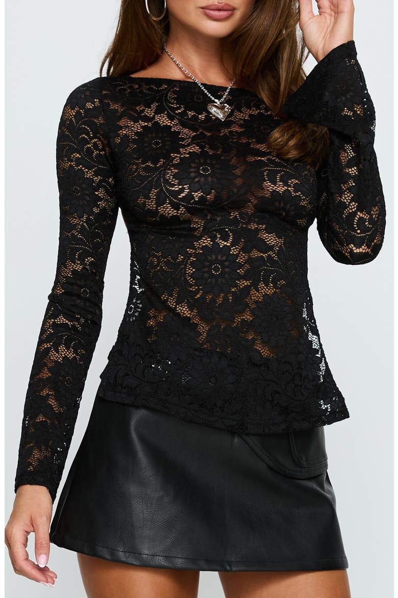 Plentiful Open Back Sheer Lace Top, Main, color, BLACK