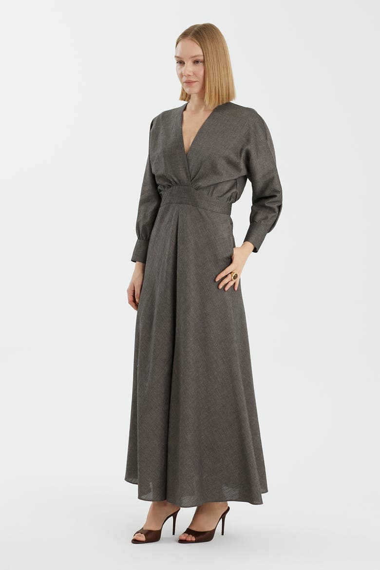 Grey Long-Sleeve Ankle-Length Dress, Alternate, color, Grey