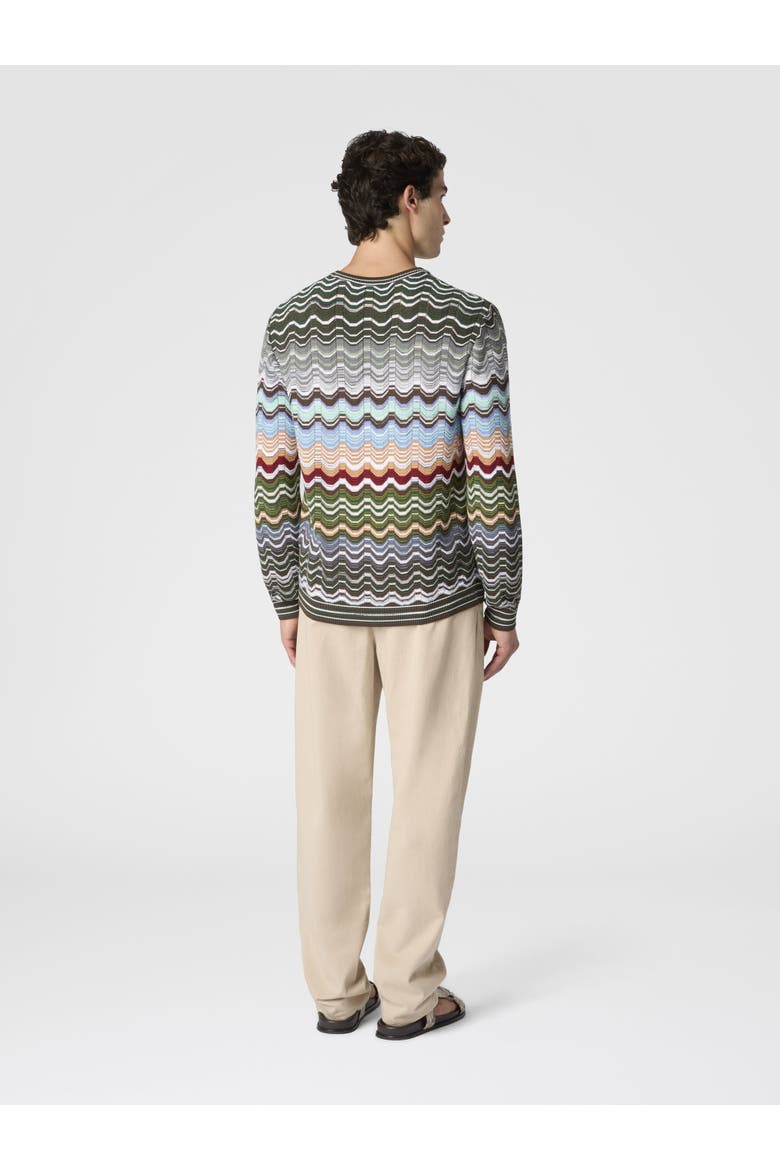 Crew-neck Cotton And Viscose Chevron Pullover With Greek Motif, Alternate, color, Multicoloured