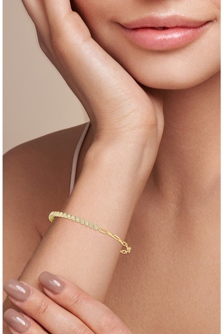 Cubic Zirconia Paper Clip Chain Bracelet, Alternate, color, GOLD