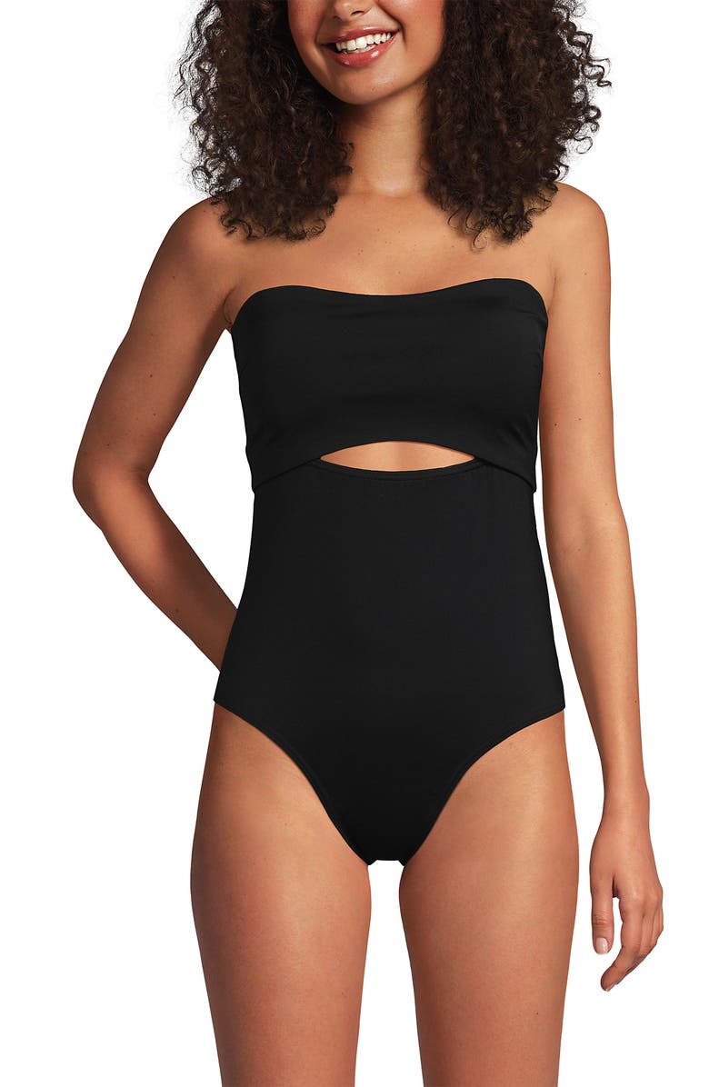 Lands' End Bandeau Cut Out One Piece, Alternate, color, Black