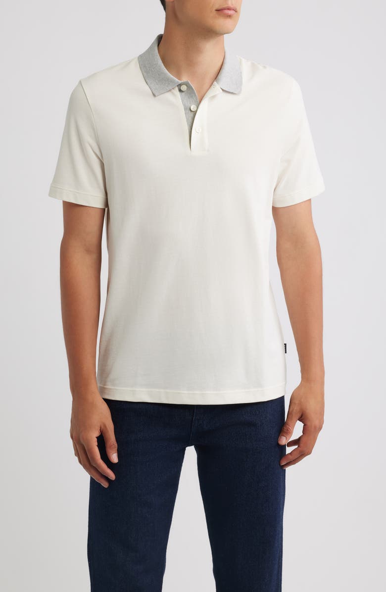 BOSS Parlay Contrast Collar Cotton Polo, Main, color, Open White