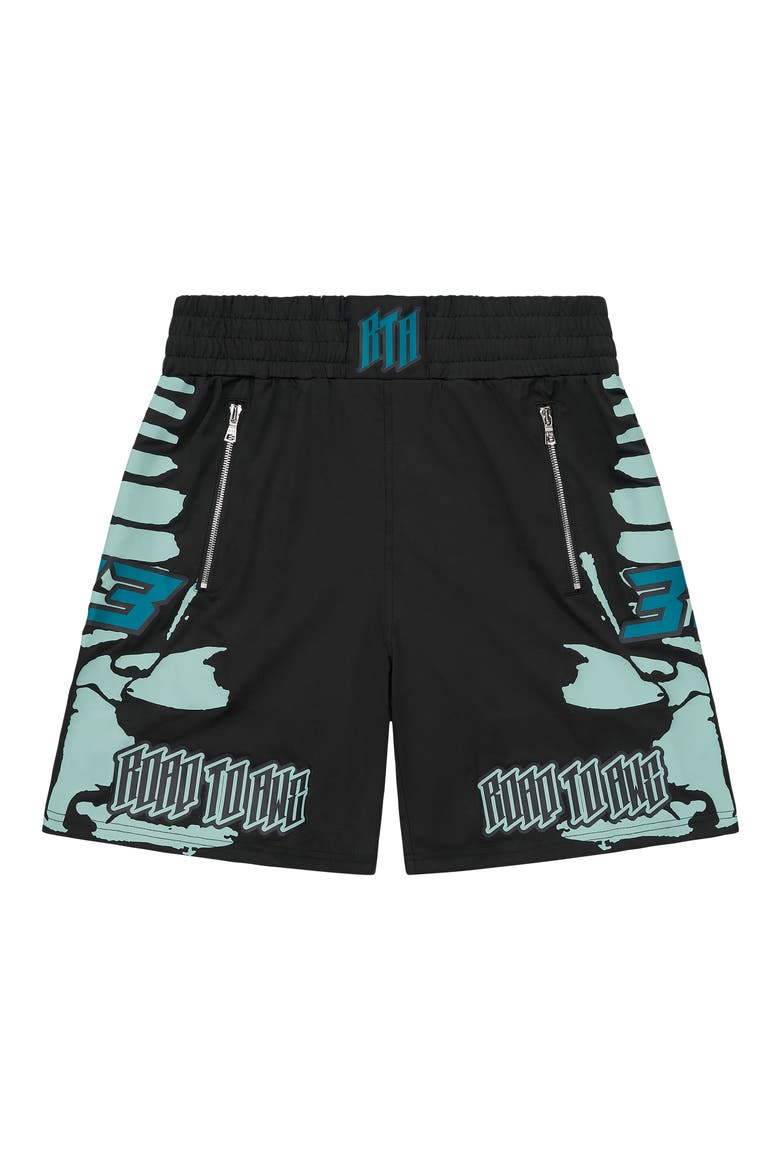 Udo Boxing Shorts, Main, color, BLACK LIGHT TEAL RACING