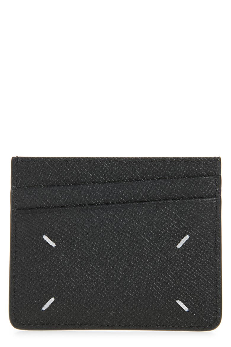 Four Stitches Slim Leather Card Holder, Main, color, BLACK