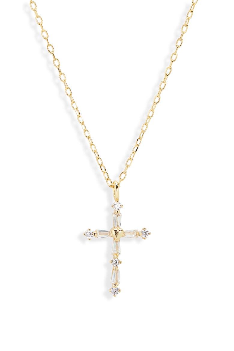 Cubic Zirconia Cross Pendant Necklace, Alternate, color, GOLD