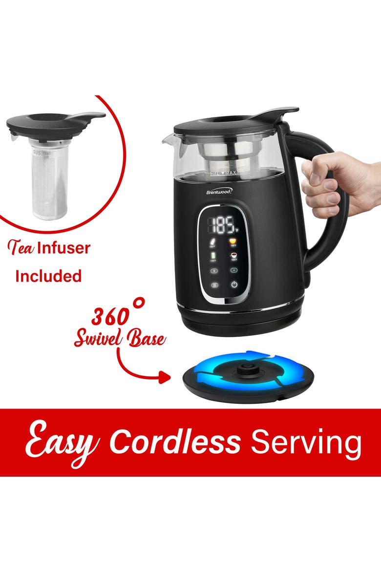 1.7L 1100W Cordless Digital Glass Electric Kettle, Alternate, color, Black