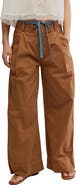 Free People Buckle Belt Cotton WIde Leg Pants