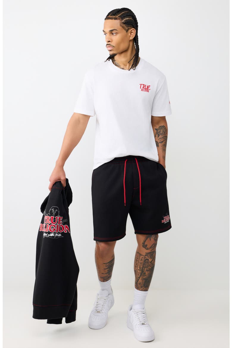 Buddha Contrast Fleece Shorts, Alternate, color, JET BLACK