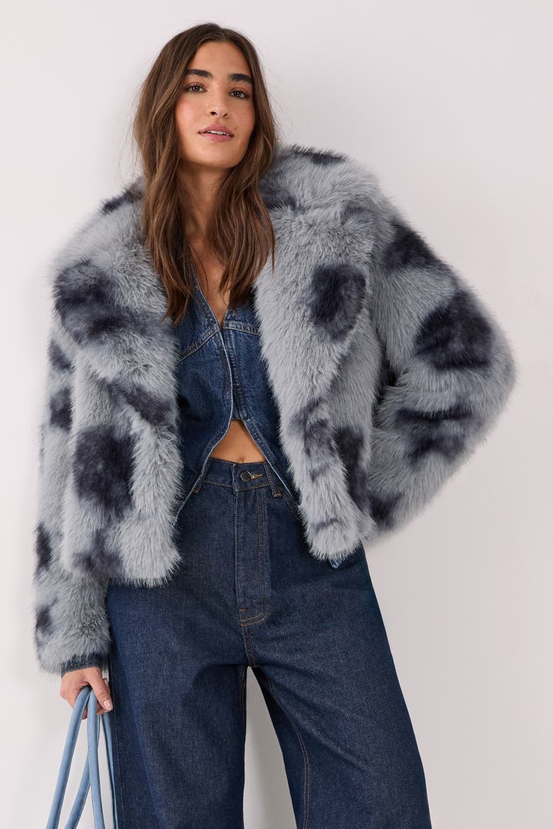 Cow Fur Collar Jacket, Main, color, Blue