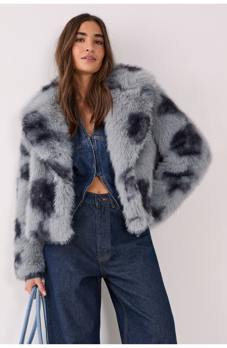 NASTY GAL Cow Fur Collar Jacket, Main, color, Blue