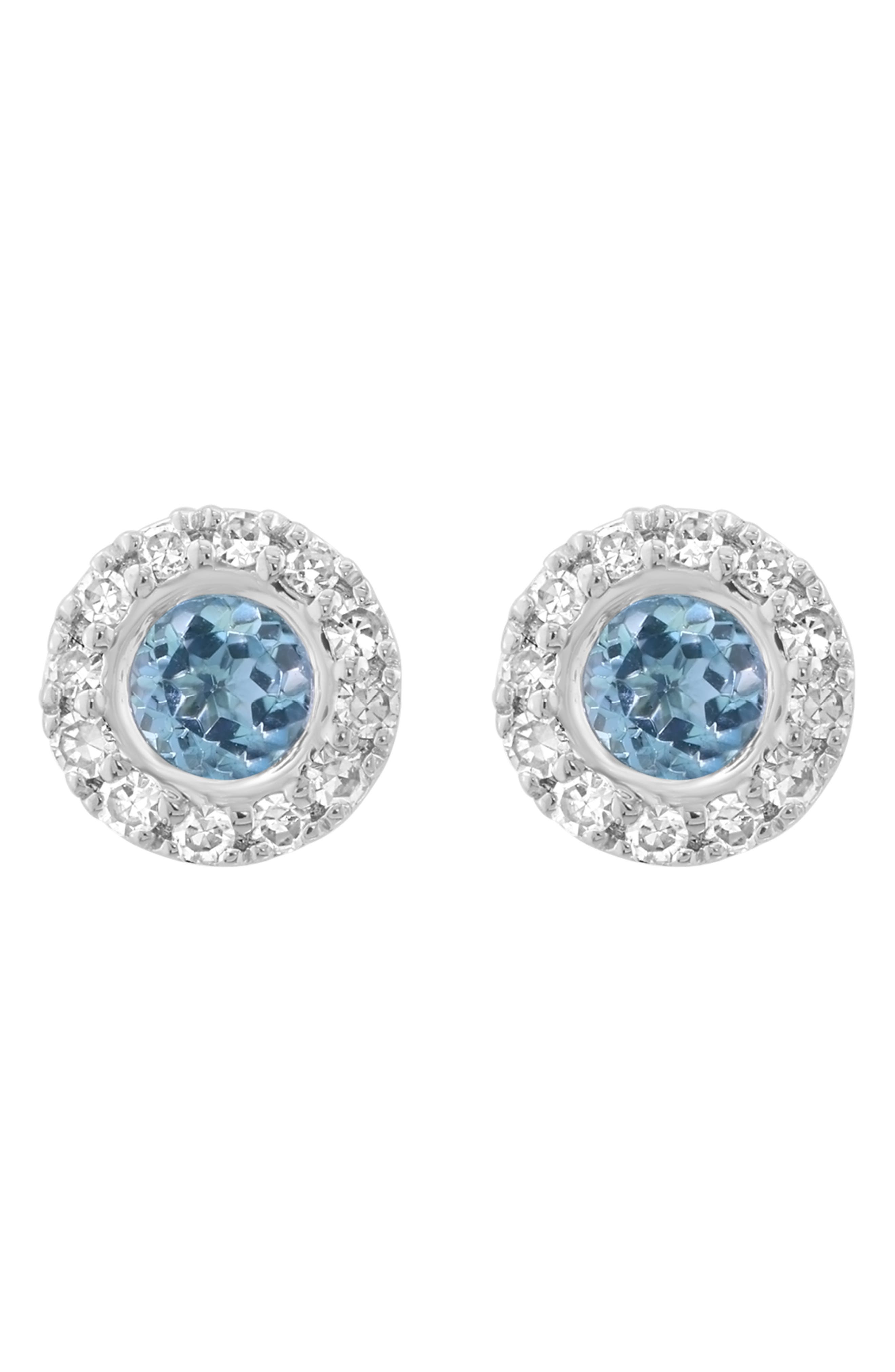 14k White Gold Blue Topaz & Diamond Stud Earrings