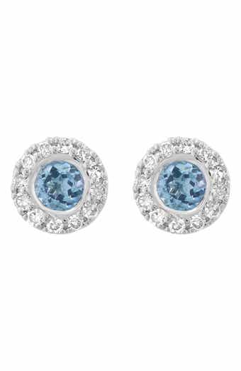 14k White Gold Blue Topaz & Diamond Stud Earrings