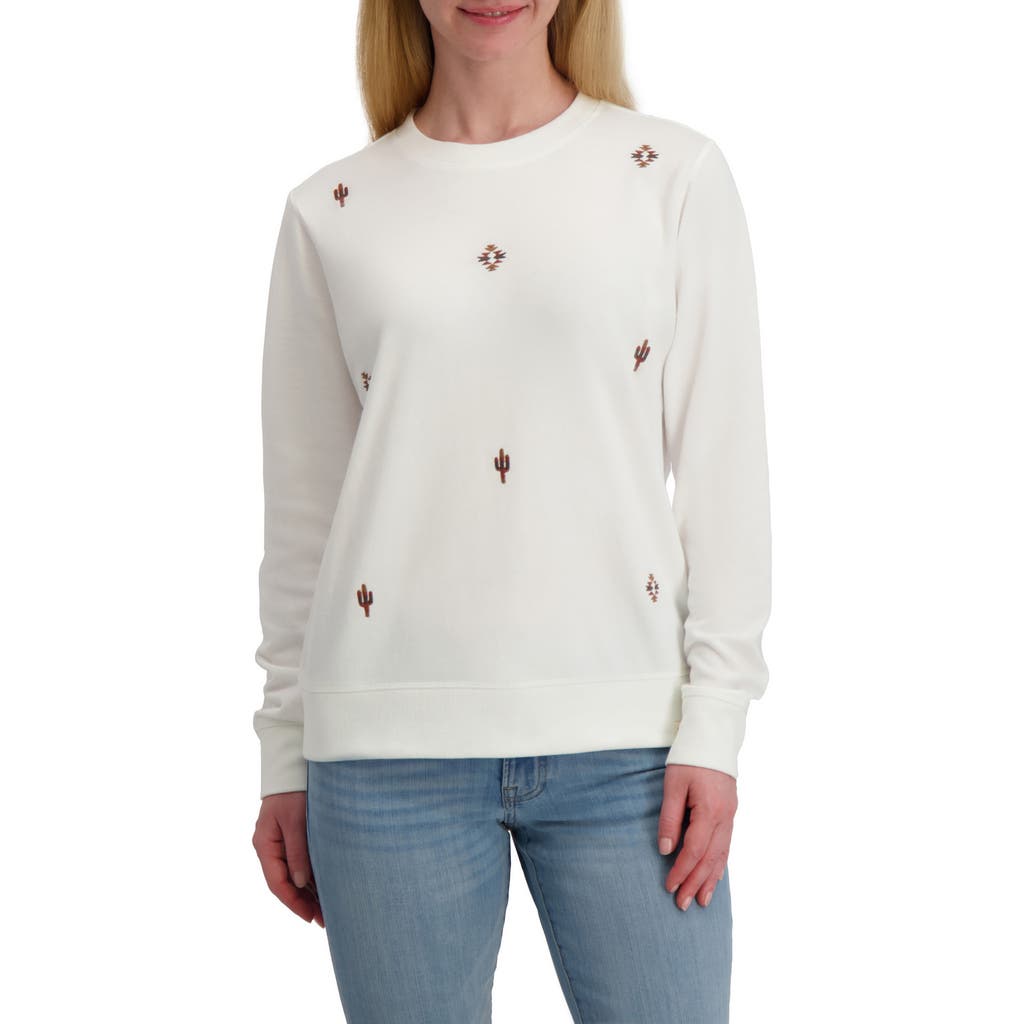 Lucky Brand Embroidered Crewneck Sweatshirt In White