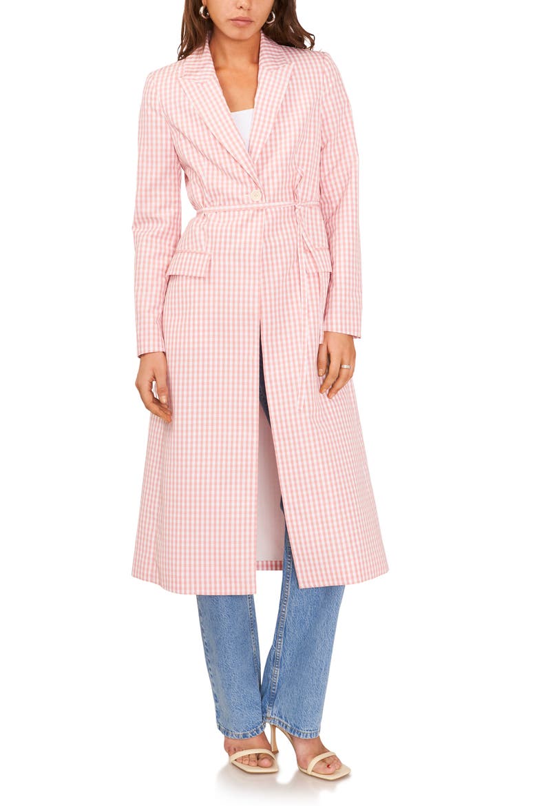 Check Peaked Lapel Longline Jacket, Alternate, color, ROSE LINEN