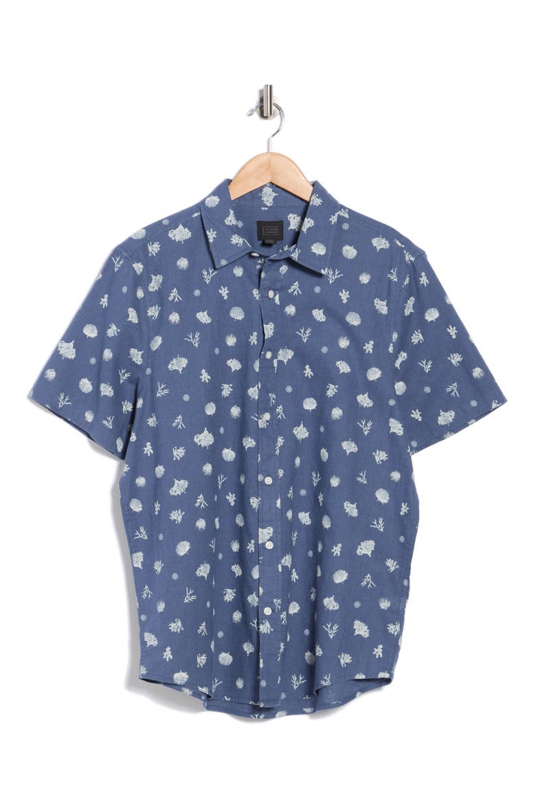 Short Sleeve Linen Blend Shirt, Alternate, color, BLUE VINTAGE CORAL SHORE