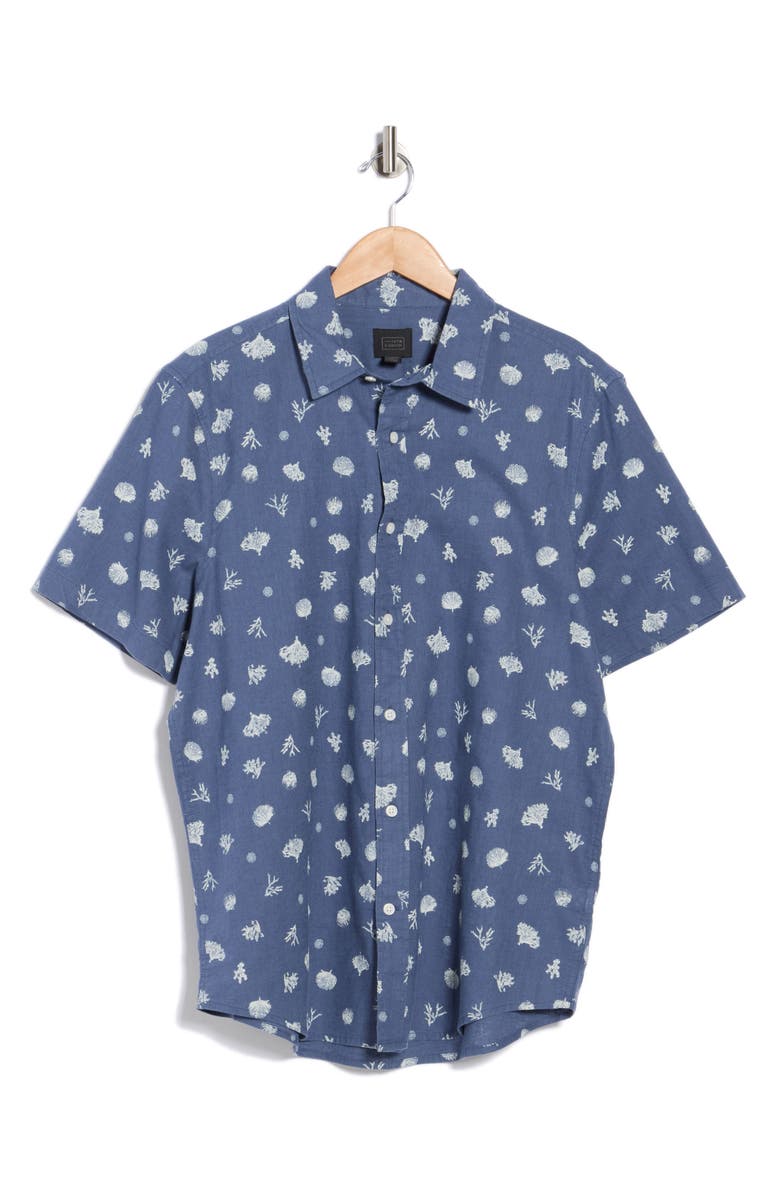 14th & Union Short Sleeve Linen Blend Shirt, Alternate, color, Blue Vintage Coral Shore