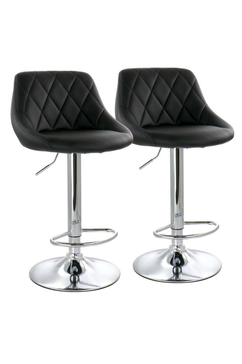 2 Piece Faux Leather Bar Stool with Adjustable Height, Main, color, Black