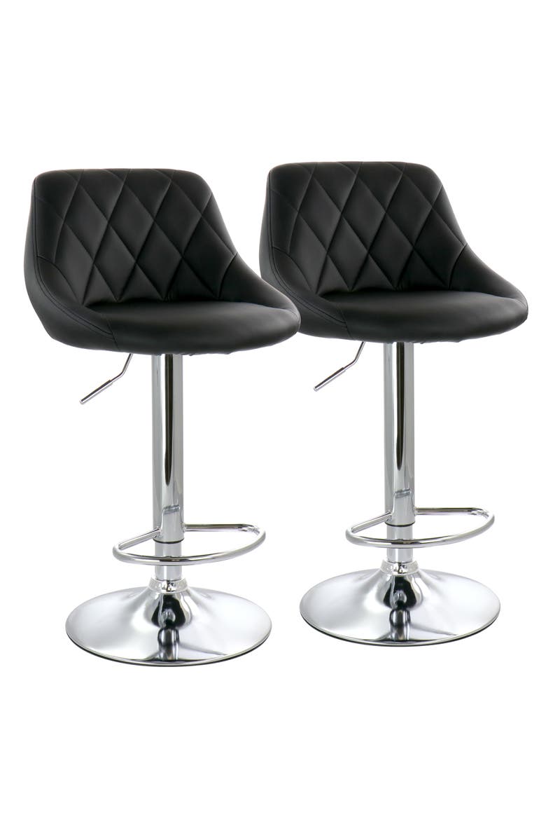 Elama 2 Piece Diamond Stitched Faux Leather Bar Stool with Adjustable Height, Main, color, Black