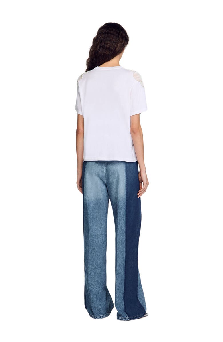 SANDRO T-shirt with embroidered flowers, Alternate, color, 