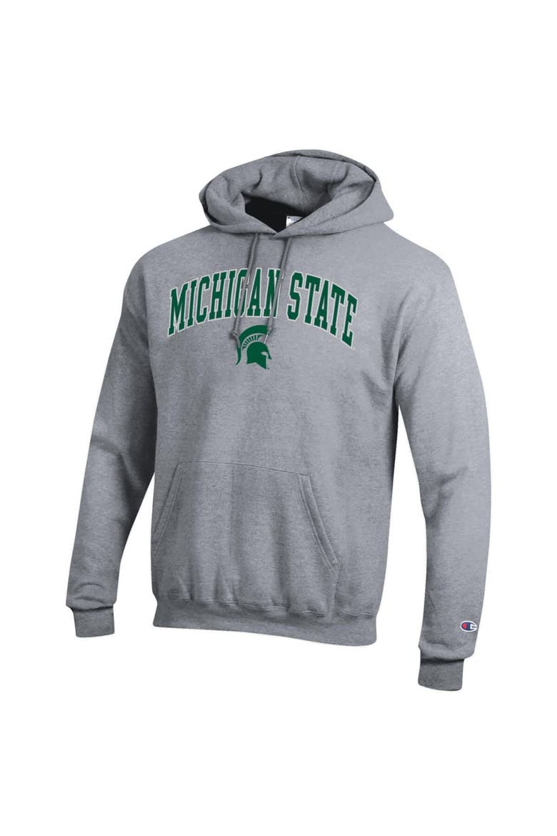 Men's Champion  Heather Gray Michigan State Spartans Arch Over Logo Pullover Hoodie, Alternate, color, Heather Gray