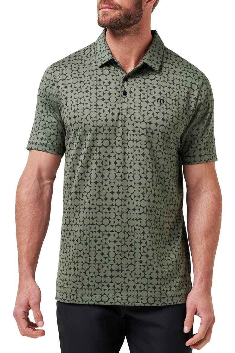 Featherweight Caves Patterned Polo, Main, color, DARK OLIVE