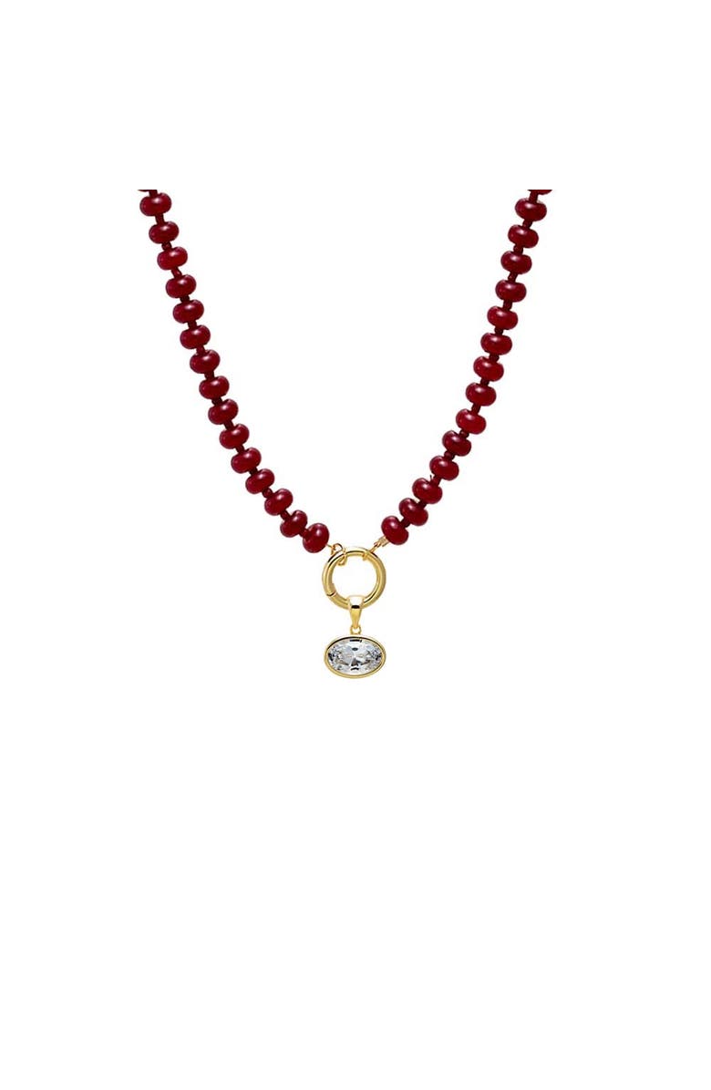 BY ADINA EDEN Colored Natural Stone Beaded /CZ Oval Charm Necklace, Main, color, Red
