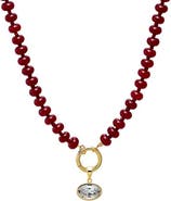 BY ADINA EDEN Colored Natural Stone Beaded /CZ Oval Charm Necklace