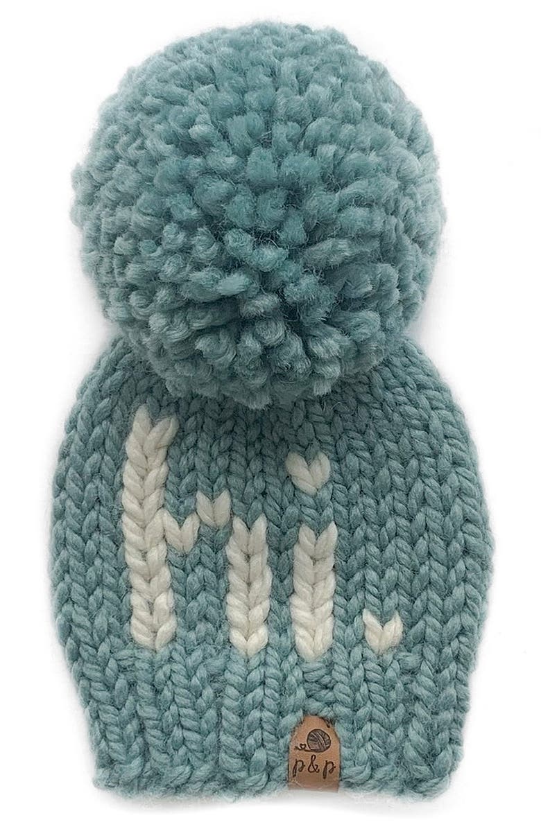 PINE + POPPY Hi Intarsia Pompom Hat, Main, color,